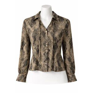 Allison Taylor Petite 100% Silk Snake Print Blouse Small Button Front